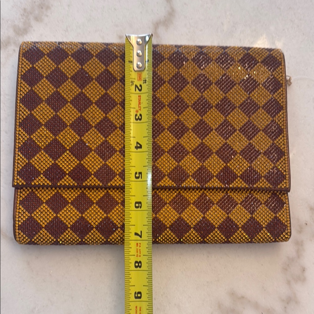 VERA Brown & Gold Crystal Rhinestone Pave Diamond Shape Crossbody Bag /Clutch - Picture 5 of 6